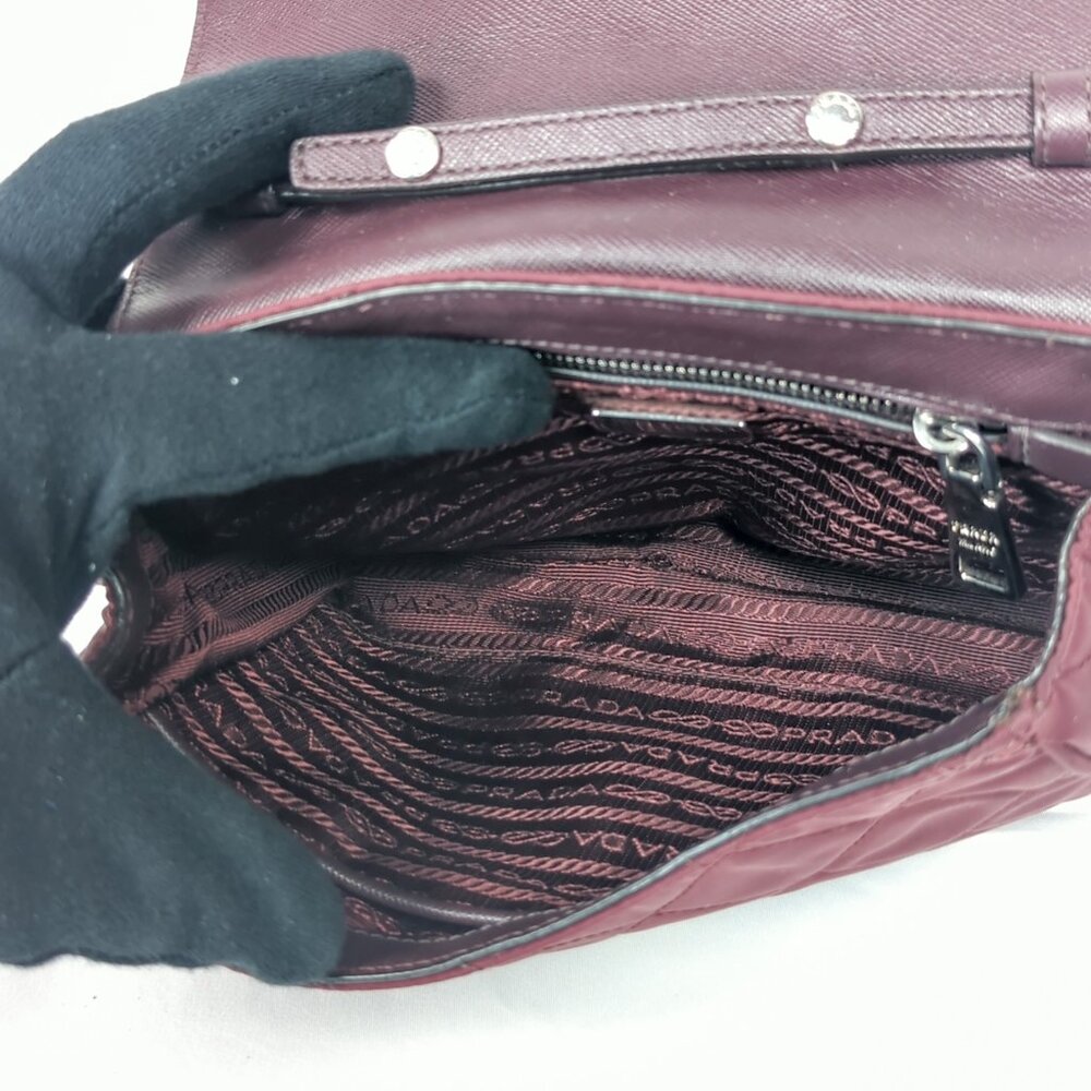PRADA Impuntu Tessuto Quilted Nylon Chain Crossbody Bag Granato Shoulder Bag - Picture 7 of 16